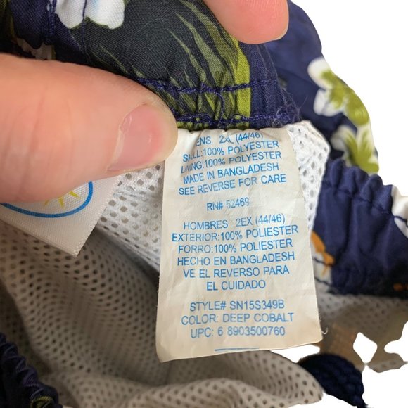 Sand N Sun Swim Trunks Hawaiian Floral Print Navy Blue Orange Lined Pockets 2XL - Picture 6 of 9